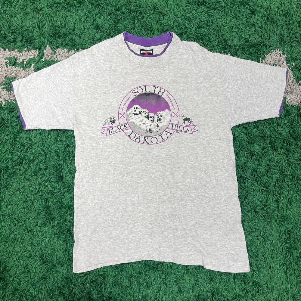 Vintage 90s Mount Rushmore South Dakota Gray Purple Tee T Shirt Size Medium B10